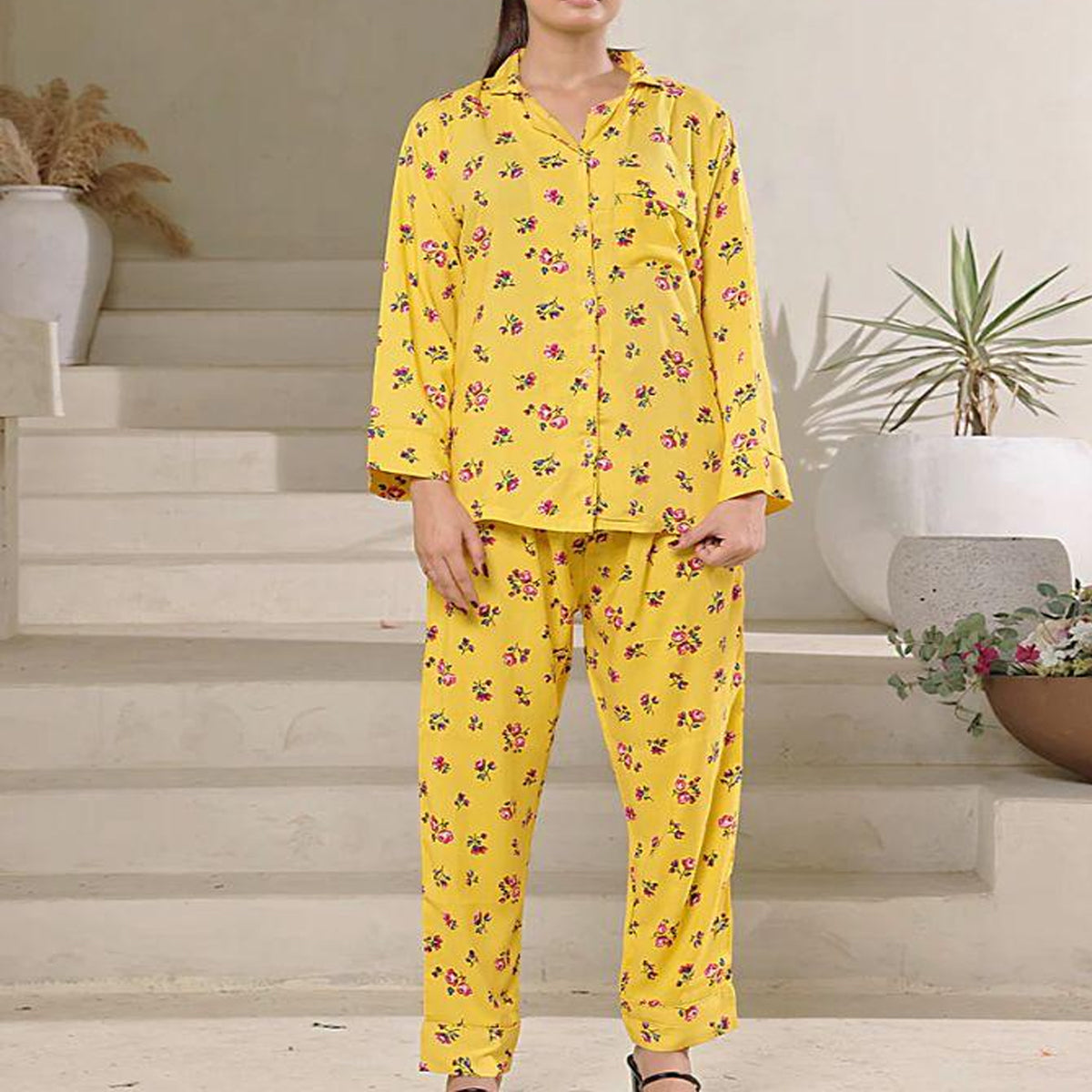 Flourish Summer Cooling Linen 2-Piece Pajama Set With Scrunchie