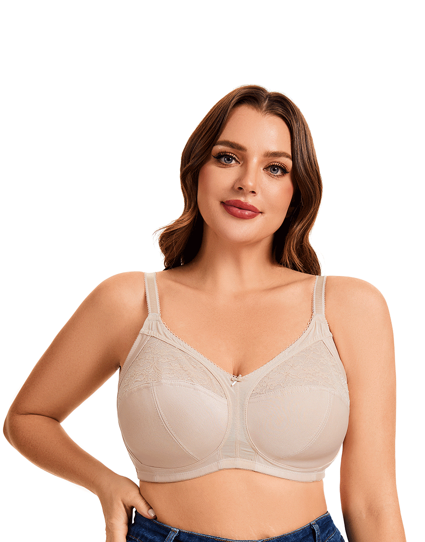 Plus Quattro Support Full-Coverage Wirefree Bra With Side Shaping Panels-TOASTED ALMOND