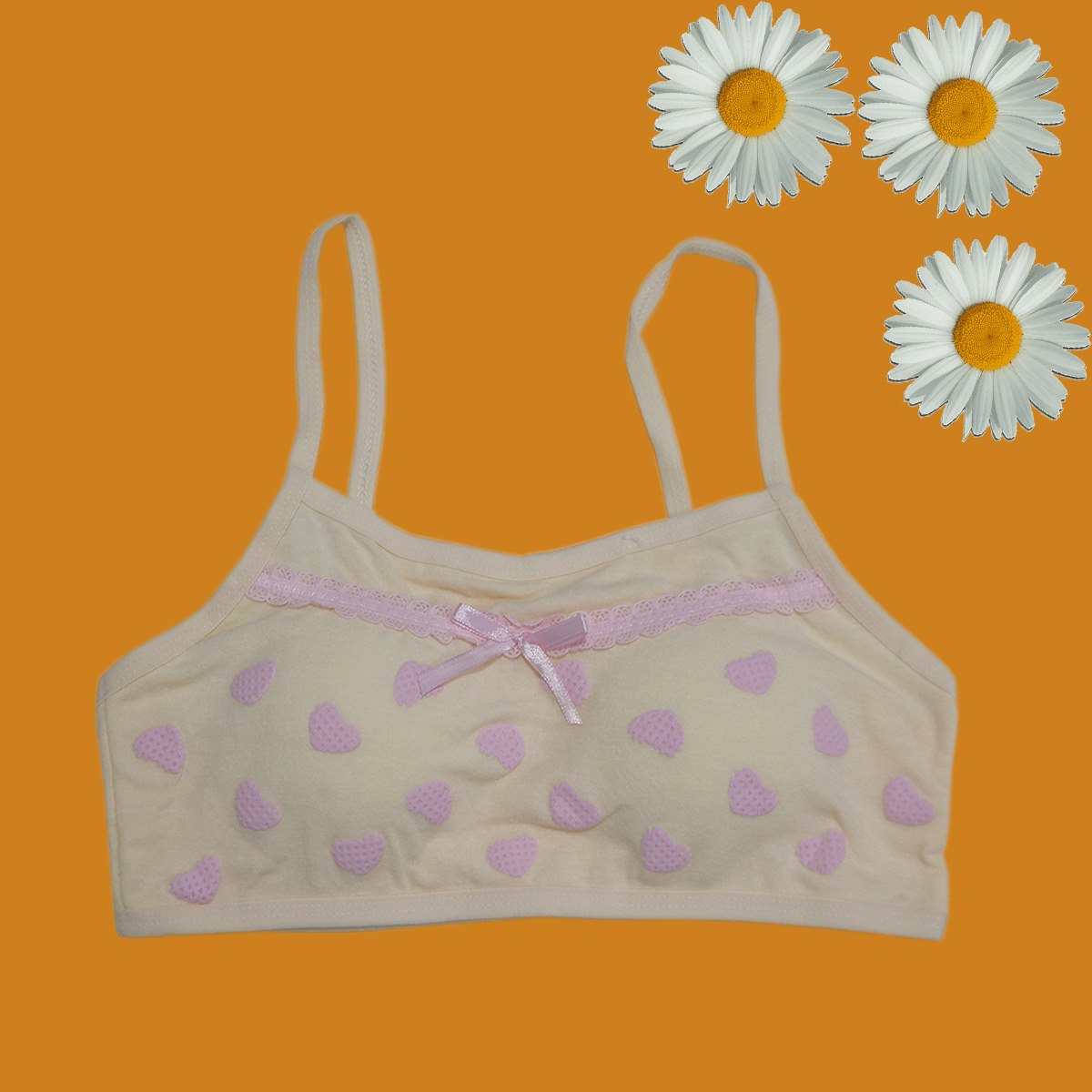 Pack Of 3 Cotton Soft Padded Teeange Bra Vest For Girls Steel-Free Bra-c-08