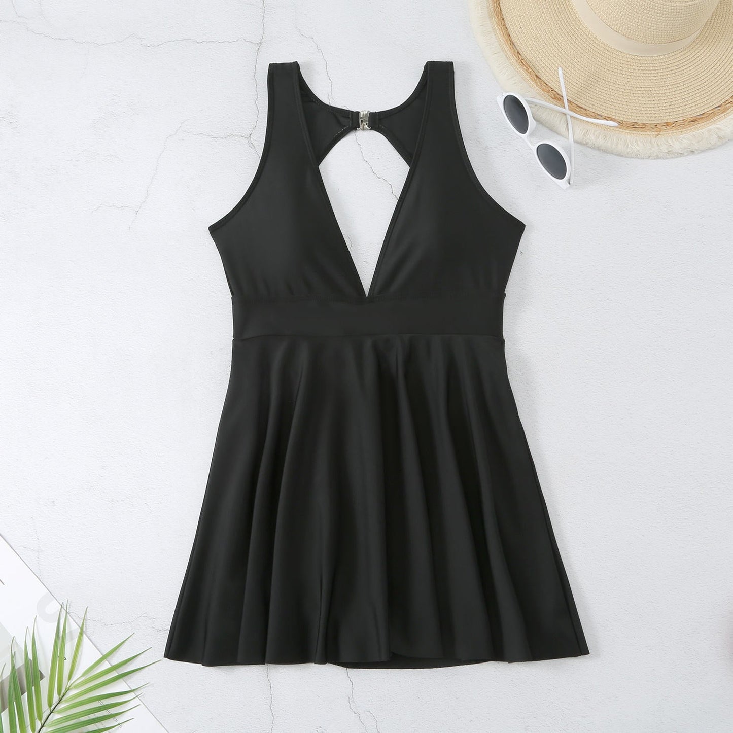 SWIM DRESS WITH LOW BACK & REMOVABLE PADS -BLACK