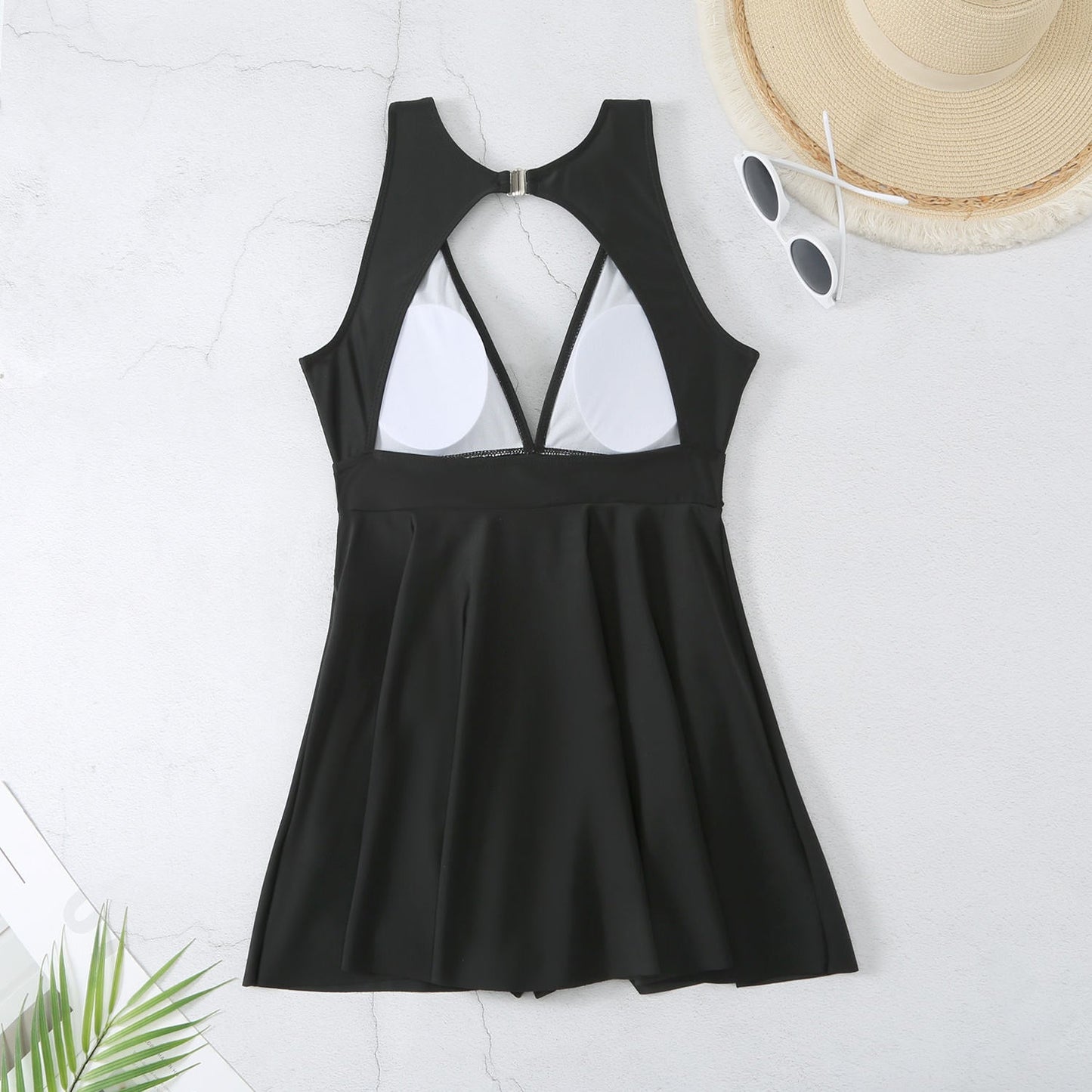 SWIM DRESS WITH LOW BACK & REMOVABLE PADS -BLACK
