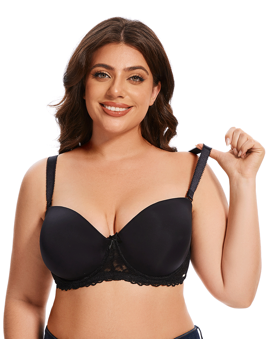 Losha Curvy Lightly Padded strapless Wired Bra-BLACK