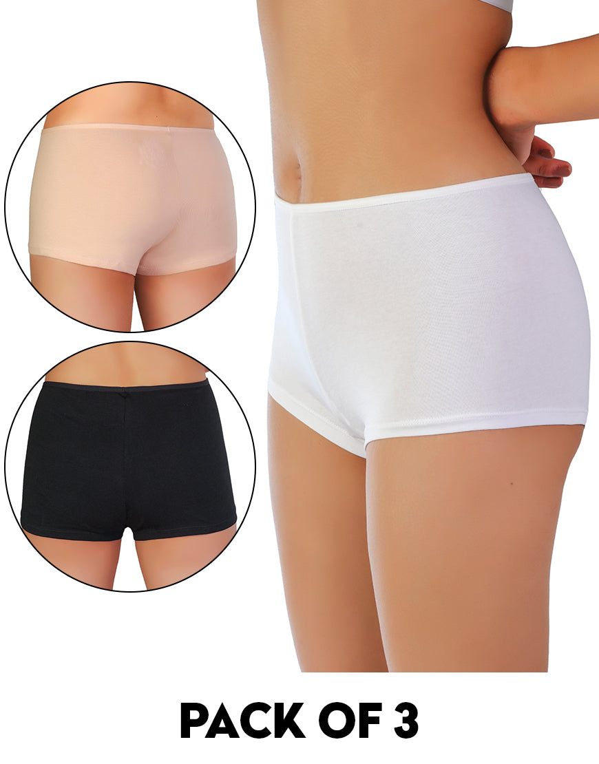 PACK OF 3 SUPER SOFT COTTON BOY SHORTS BRIEF-ASSORTED
