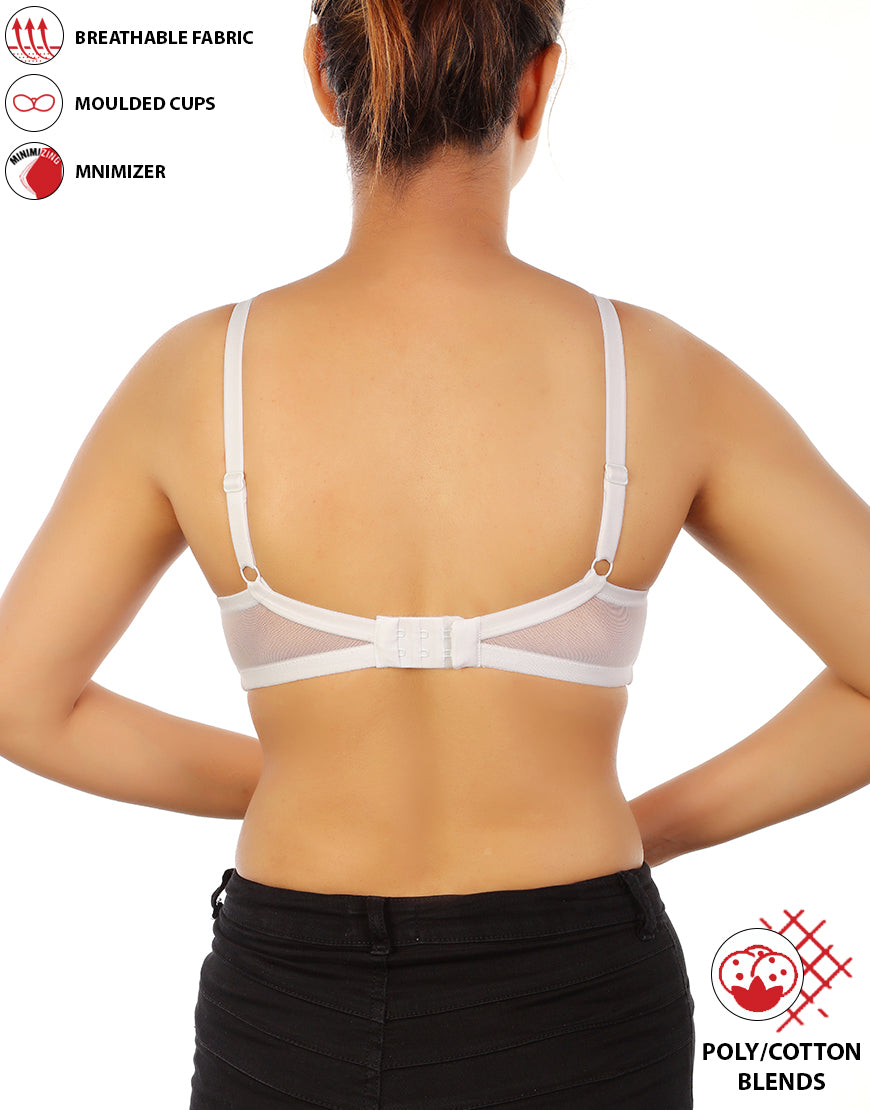 FULL COVERAGE SUPER SUPPORT SEAMLESS MOLDED CUPS MINIMIZER BRA-WHITE