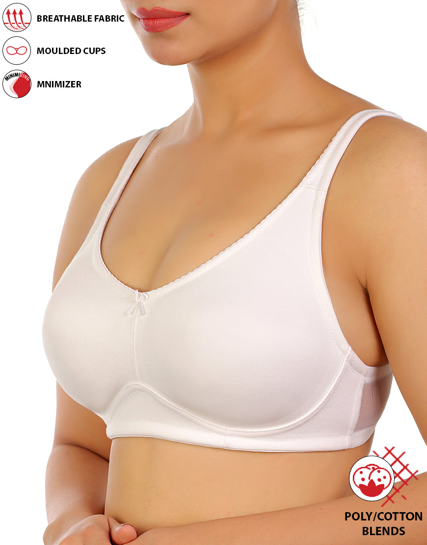 FULL COVERAGE SUPER SUPPORT SEAMLESS MOLDED CUPS MINIMIZER BRA-WHITE