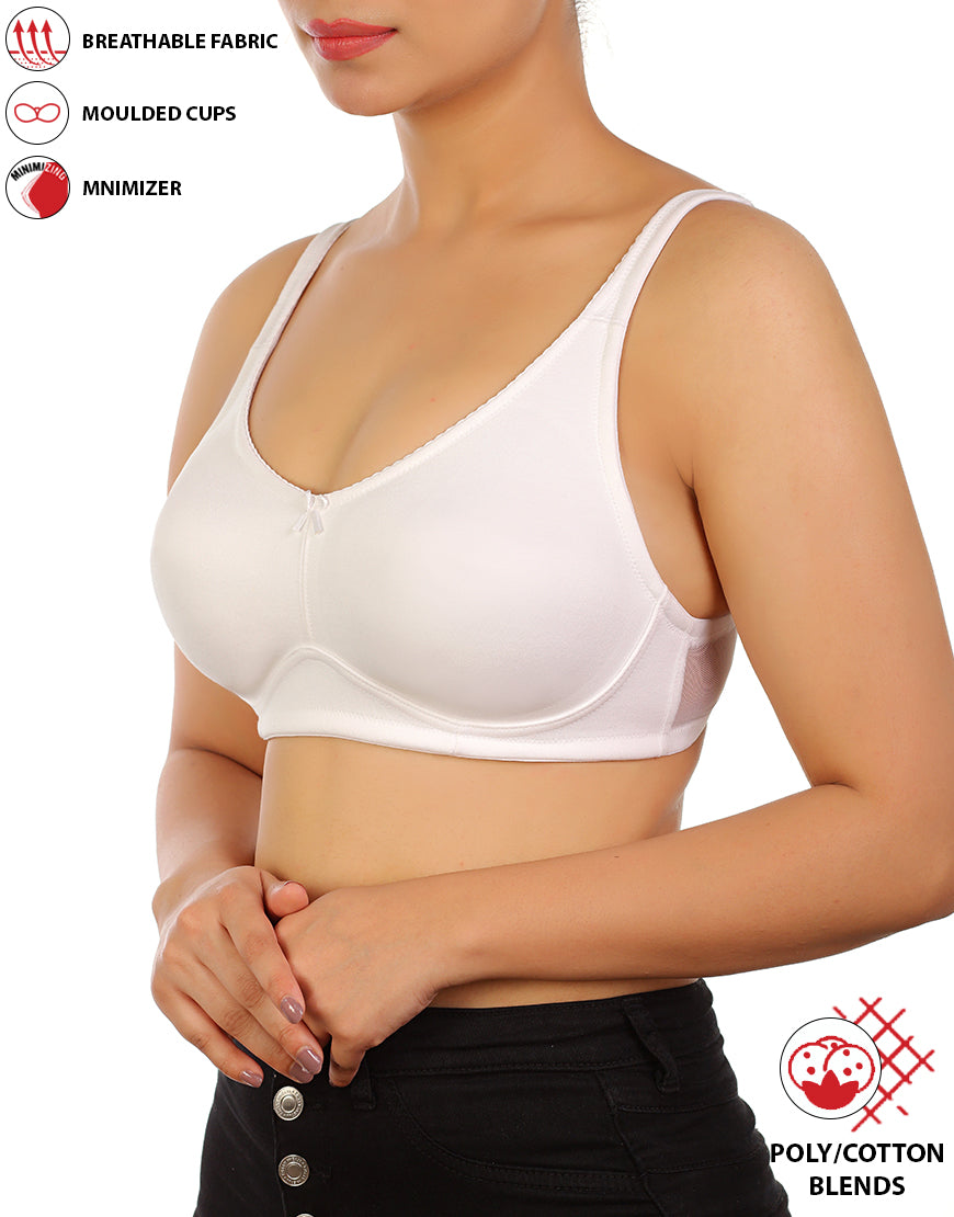 FULL COVERAGE SUPER SUPPORT SEAMLESS MOLDED CUPS MINIMIZER BRA-WHITE