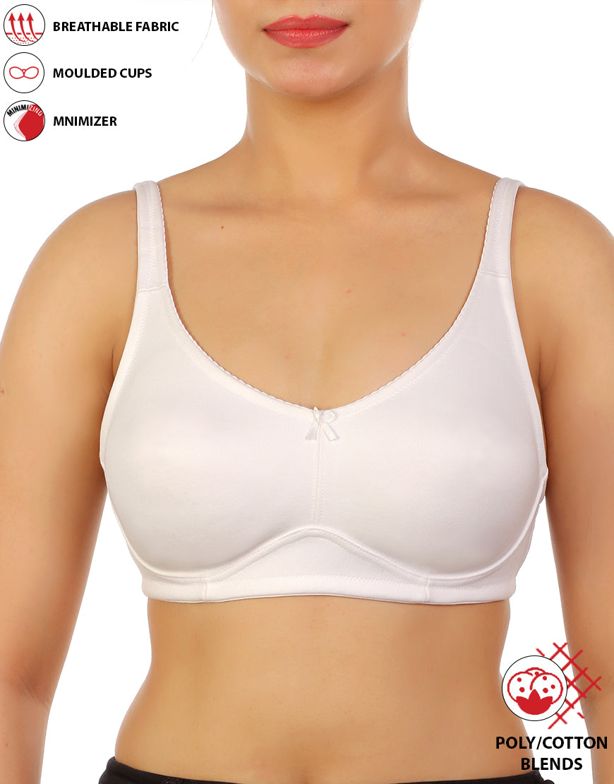 FULL COVERAGE SUPER SUPPORT SEAMLESS MOLDED CUPS MINIMIZER BRA-WHITE