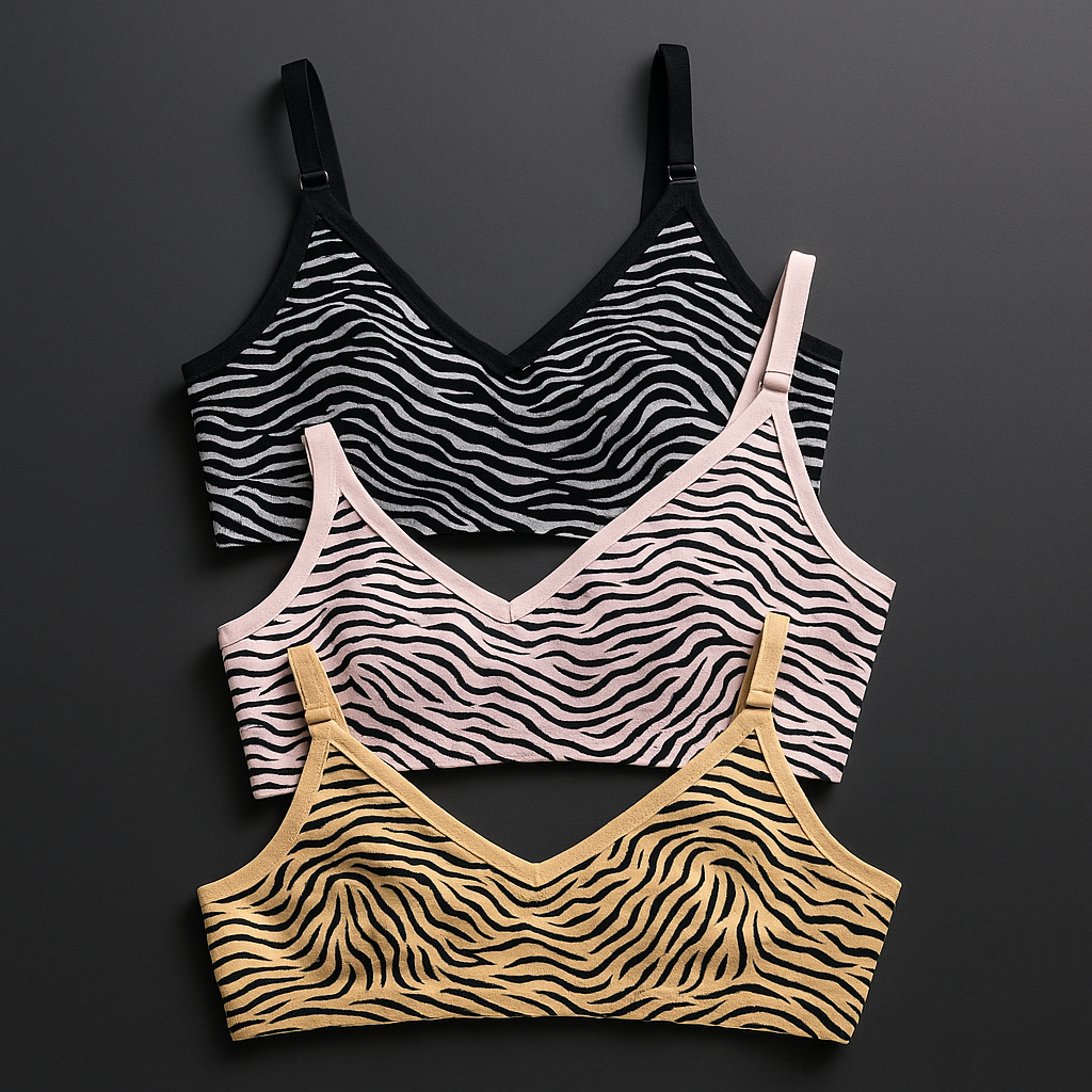 Pack Of 3 Women’s Zebra Print Cotton Bralette – Non-Padded | Soft, Stretchable & Stylish Everyday Bra