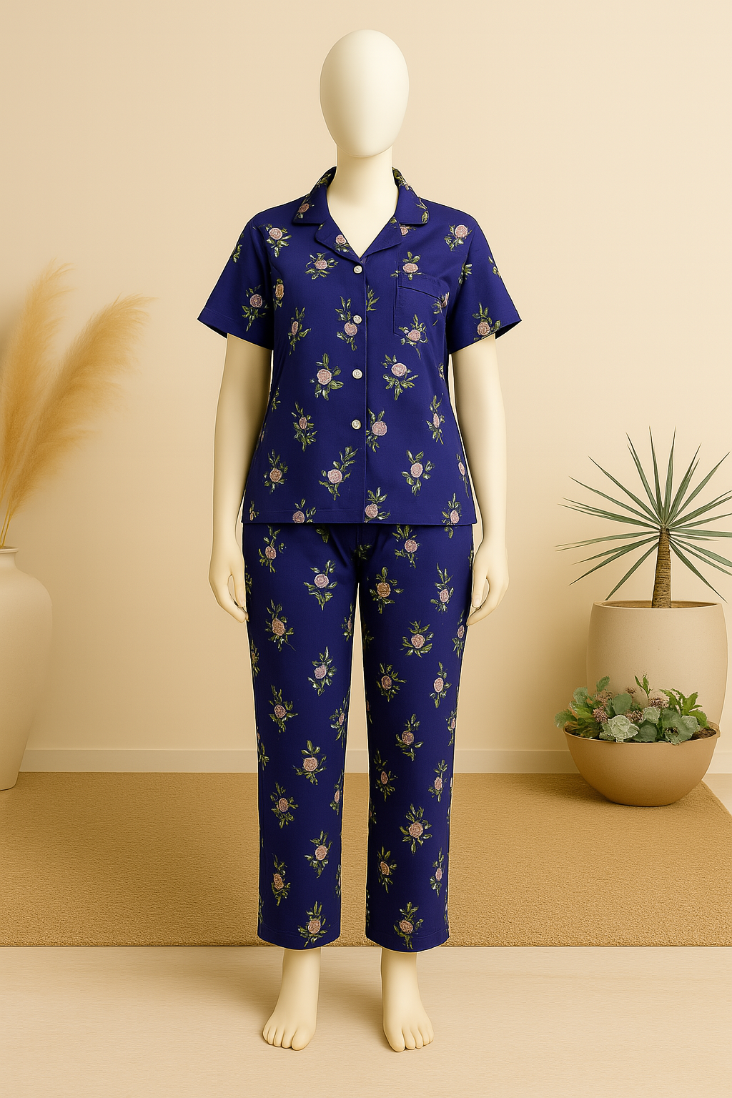 Flourish Summer Cooling Linen 2-Piece Pajama Set With Scrunchie