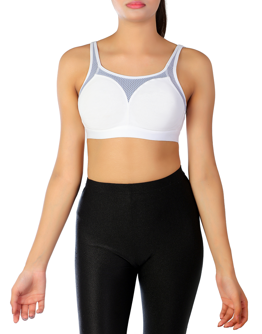 Losha cotton double layered medium to high impact sports bra-White