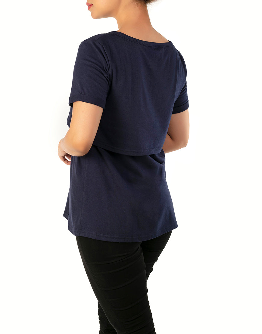 LOSHA MOMMY HALF SLEEVES NURSING SHIRT-NAVY