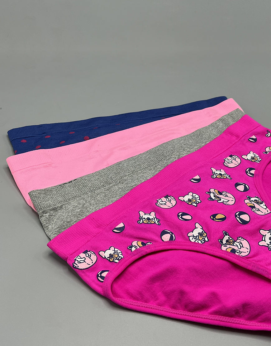 TEENS PACK OF 4 SEAMLESS SOLID & PRINT HIPSTER PANTIES-PINK GLOW