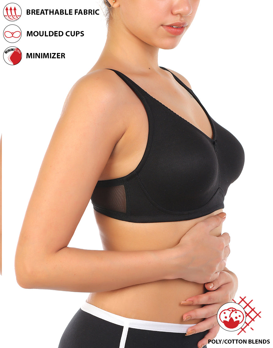 FULL COVERAGE SUPER SUPPORT SEAMLESS MOLDED CUPS MINIMIZER BRA-BLACK