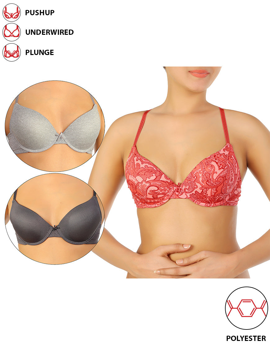 Pack of 3 Microfiber Wired Pushup T-Shirt Bras-Dusty Cedar