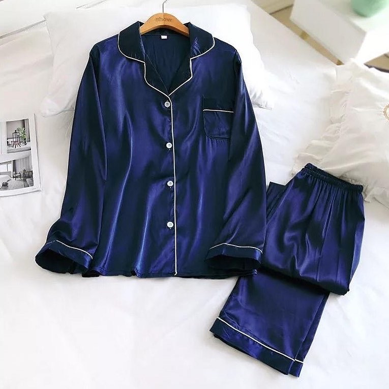 Flourish Plain Silk Front Button Open 3/4 Sleeve Night Dress For Girls - Silk Night Suit For Women Girls- Pjs For Women Two Piece Set