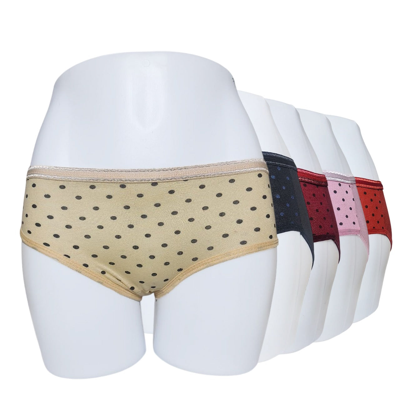 Flourish Budget Pack Of 5 Comfortable Polka Dotted Cotton Brief Women Seamless Underwear Panties 3201
