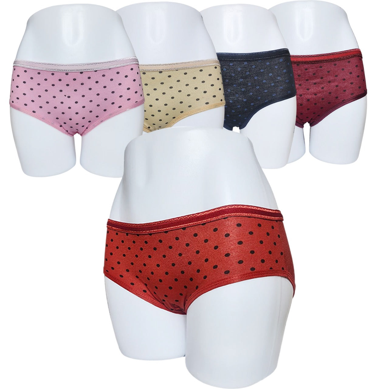 Flourish Budget Pack Of 5 Comfortable Polka Dotted Cotton Brief Women Seamless Underwear Panties 3201