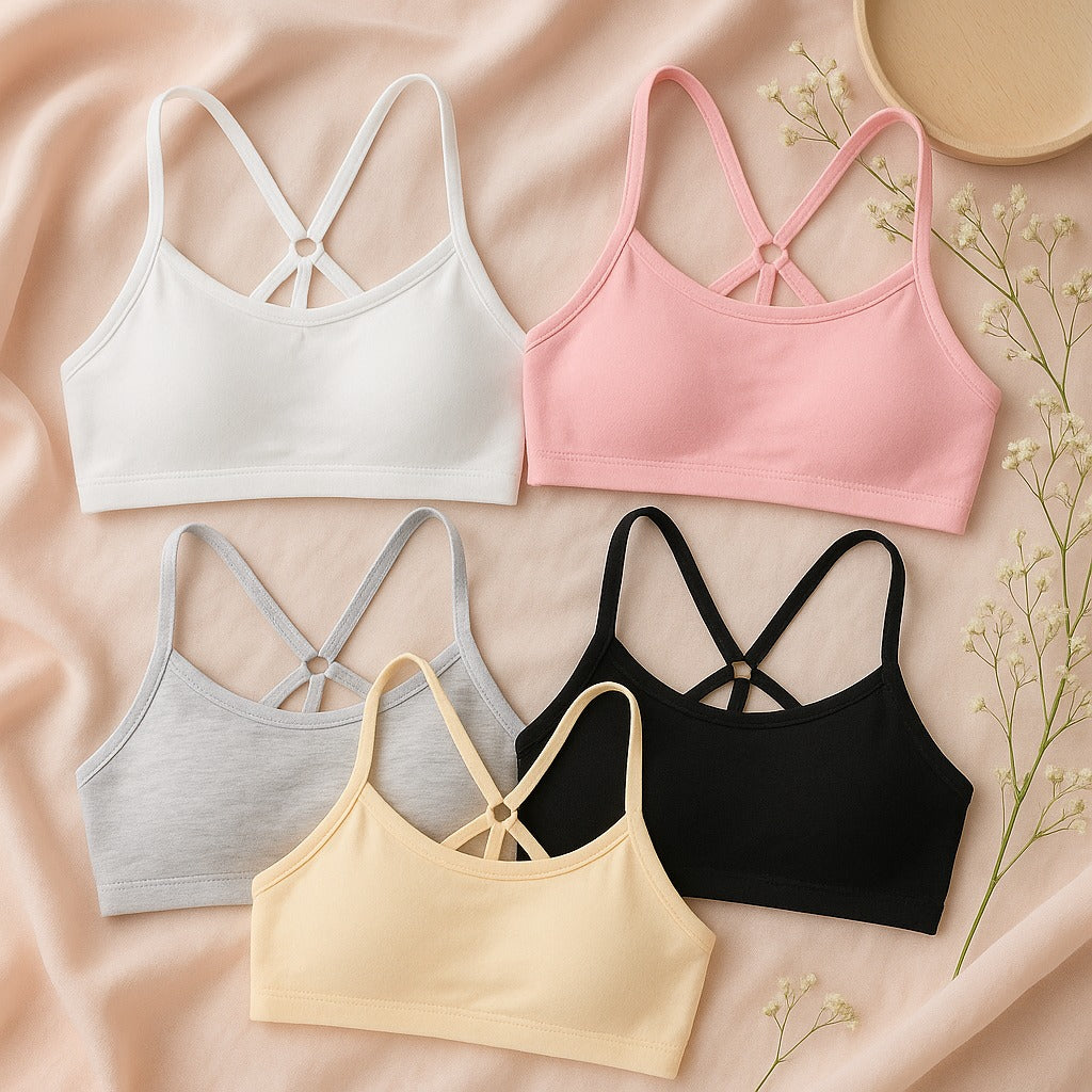 Pack of 3 Soft Cotton Lace Training Bras for Girls – Colorful & Comfortable A52