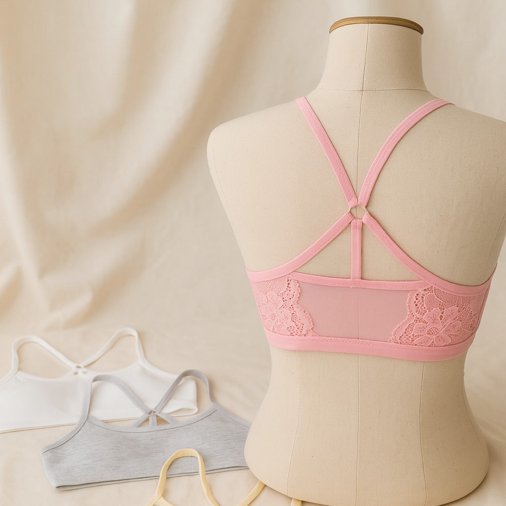 Pack of 3 Soft Cotton Lace Training Bras for Girls – Colorful & Comfortable A52