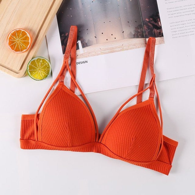 Flourish Pack Of 2 Soft Ribbed Textured Padded Bra β Stylish Strappy Design, Adjustable Comfort Fit (Orange)