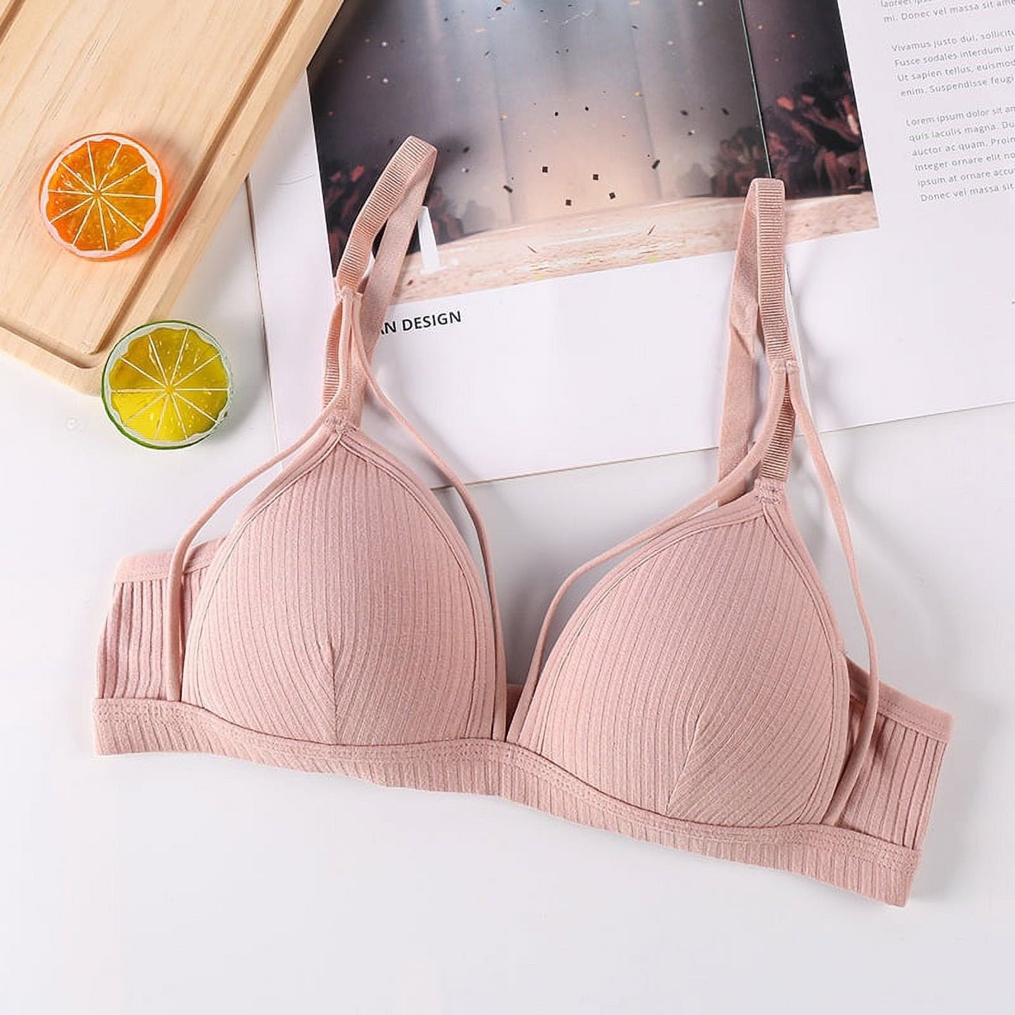 Flourish Pack Of 2 Soft Ribbed Textured Padded Bra β Stylish Strappy Design, Adjustable Comfort Fit (Orange)