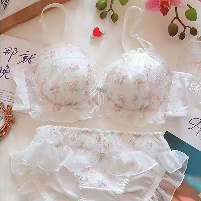 New High Quality Cute Lace Flower Adjustable Straps Push Up Bridal Padded Bra And Panty Set 168 Flower