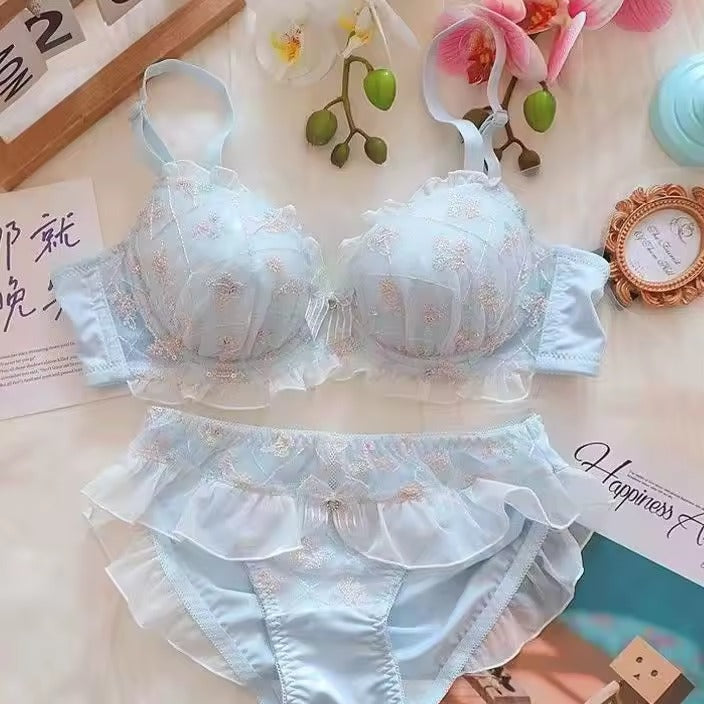 New High Quality Cute Lace Flower Adjustable Straps Push Up Bridal Padded Bra And Panty Set 168 Flower