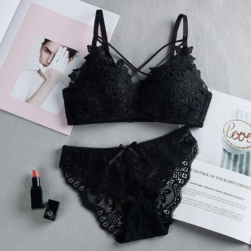 Women's Set Wire Free Push Up Lace Female Underwear Set Transparent Panties Seamless Female Underwear and Panty Set