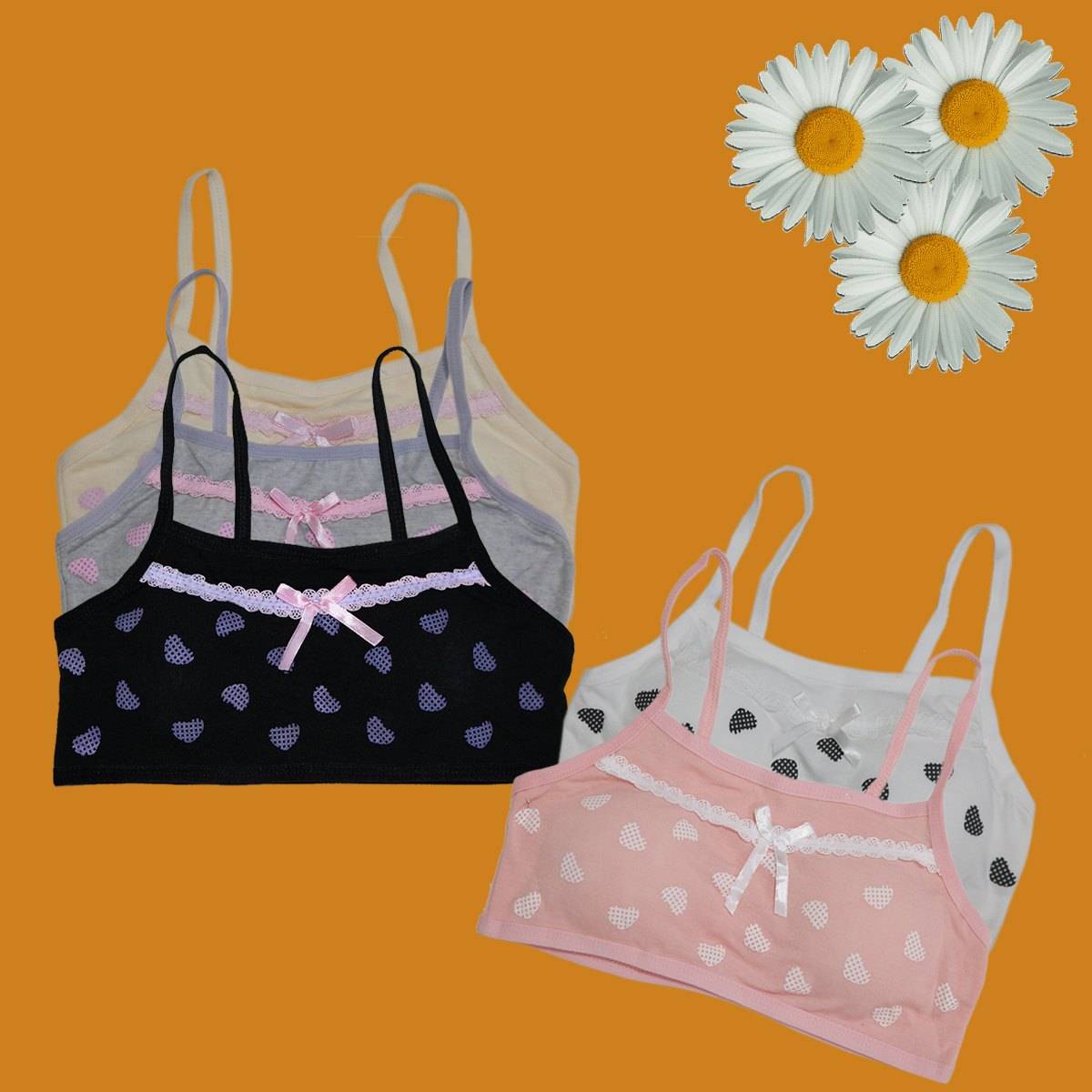 Pack Of 3 Cotton Soft Padded Teeange Bra Vest For Girls Steel-Free Bra-c-08