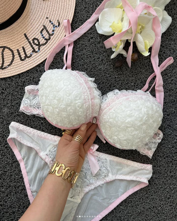 New High-Quality Front Open 2 In 1 Shoulder Straps Wired Push Up Bra And Panty Set E512