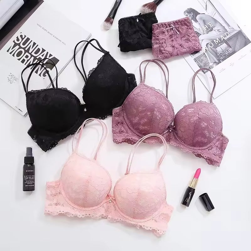 Flourish Elegant Lace Bra & Panty Set β Push Up & Double Padded Comfort with Floral Detailing (8855)