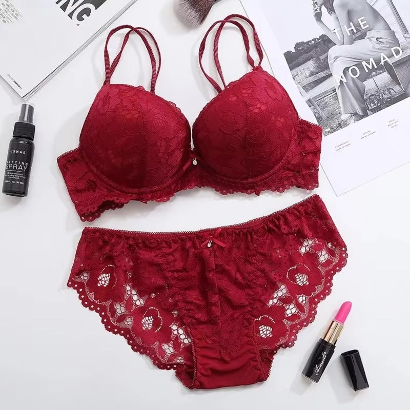 Flourish Elegant Lace Bra & Panty Set β Push Up & Double Padded Comfort with Floral Detailing (8855)
