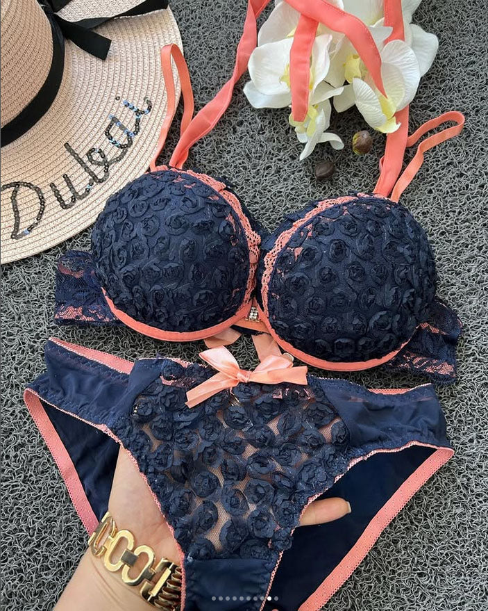 New High-Quality Front Open 2 In 1 Shoulder Straps Wired Push Up Bra And Panty Set E512