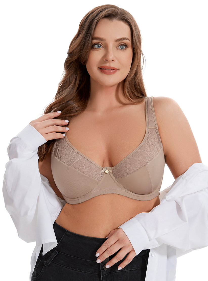Losha Curvy Double Layered Minimizer Wired Bra with Lace Touch-BEIGE