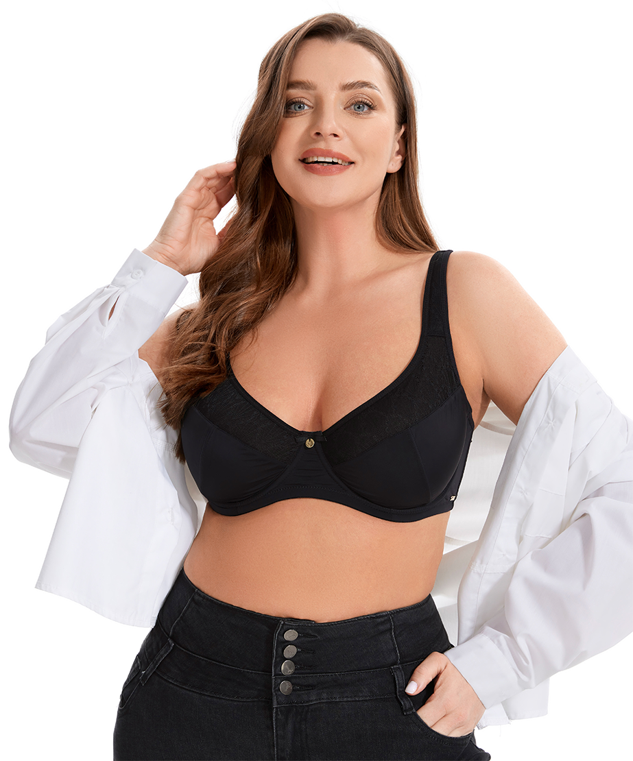 Losha Curvy Double Layered Minimizer Wired Bra with Lace Touch-BLACK