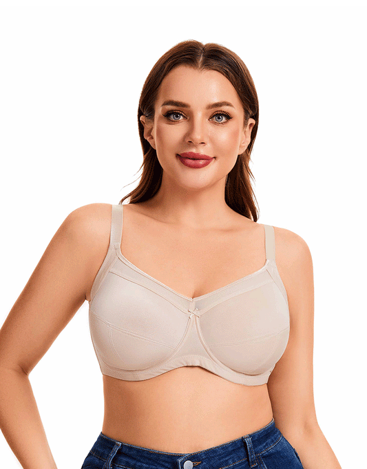 Plus Quattro Support Full-Coverage Wired Bra With Side Shaping Panels-TOASTED ALMOND