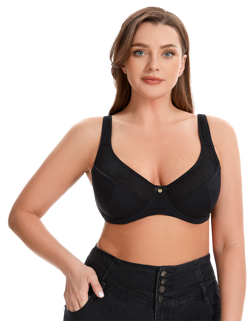 Losha Curvy Double Layered Minimizer Wired Bra with Lace Touch-BLACK