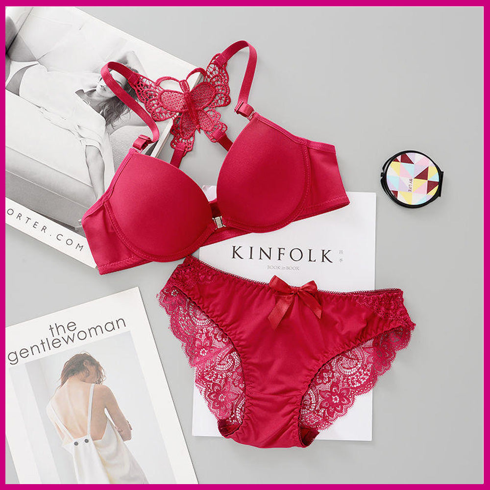 Flourish Front Open Butterfly Back Push Up Bra & Panty Set 288