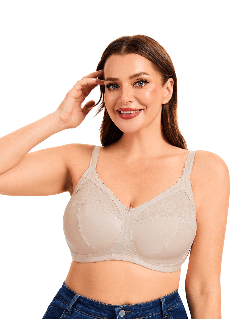 Plus Quattro Support Full-Coverage Wirefree Bra With Side Shaping Panels-TOASTED ALMOND