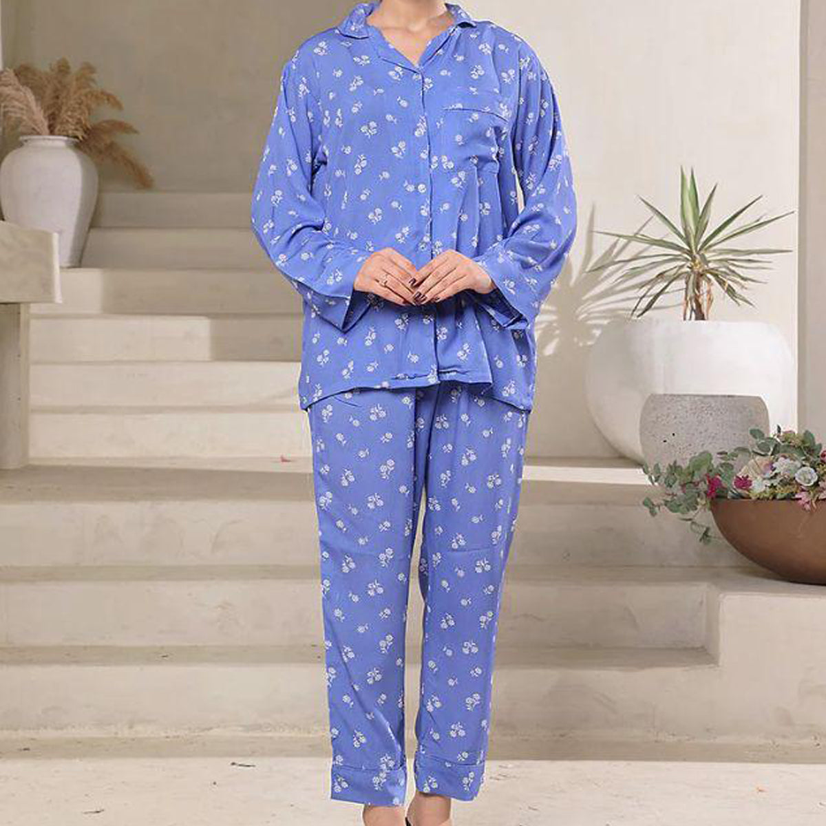 Flourish Summer  Cooling Linen 2-Piece Pajama Set  With Scrunchie