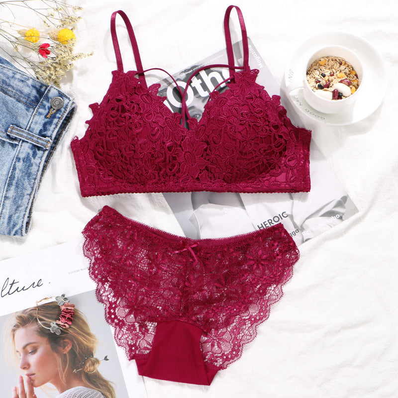 Women's Set Wire Free Push Up Lace Female Underwear Set Transparent Panties Seamless Female Underwear and Panty Set