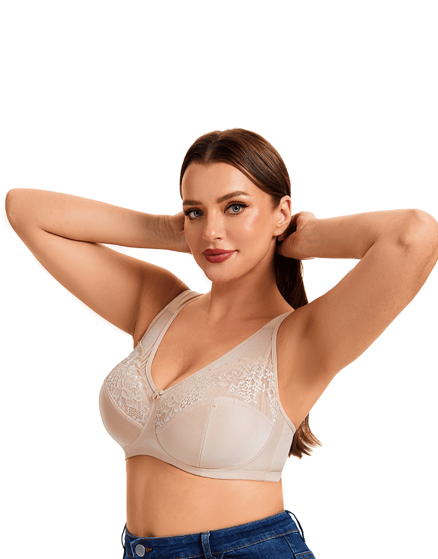 Plus Quattro Support Full-Coverage Wirefree Bra With Side Shaping Panels And Cushioned Straps-TOASTED ALMOND