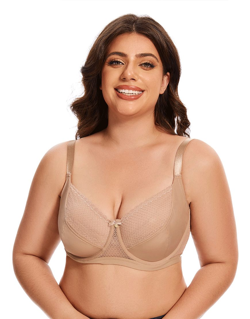 Losha Curvy Cut & Sew Lace Neckline Double Layered Wired Bra-SKIN