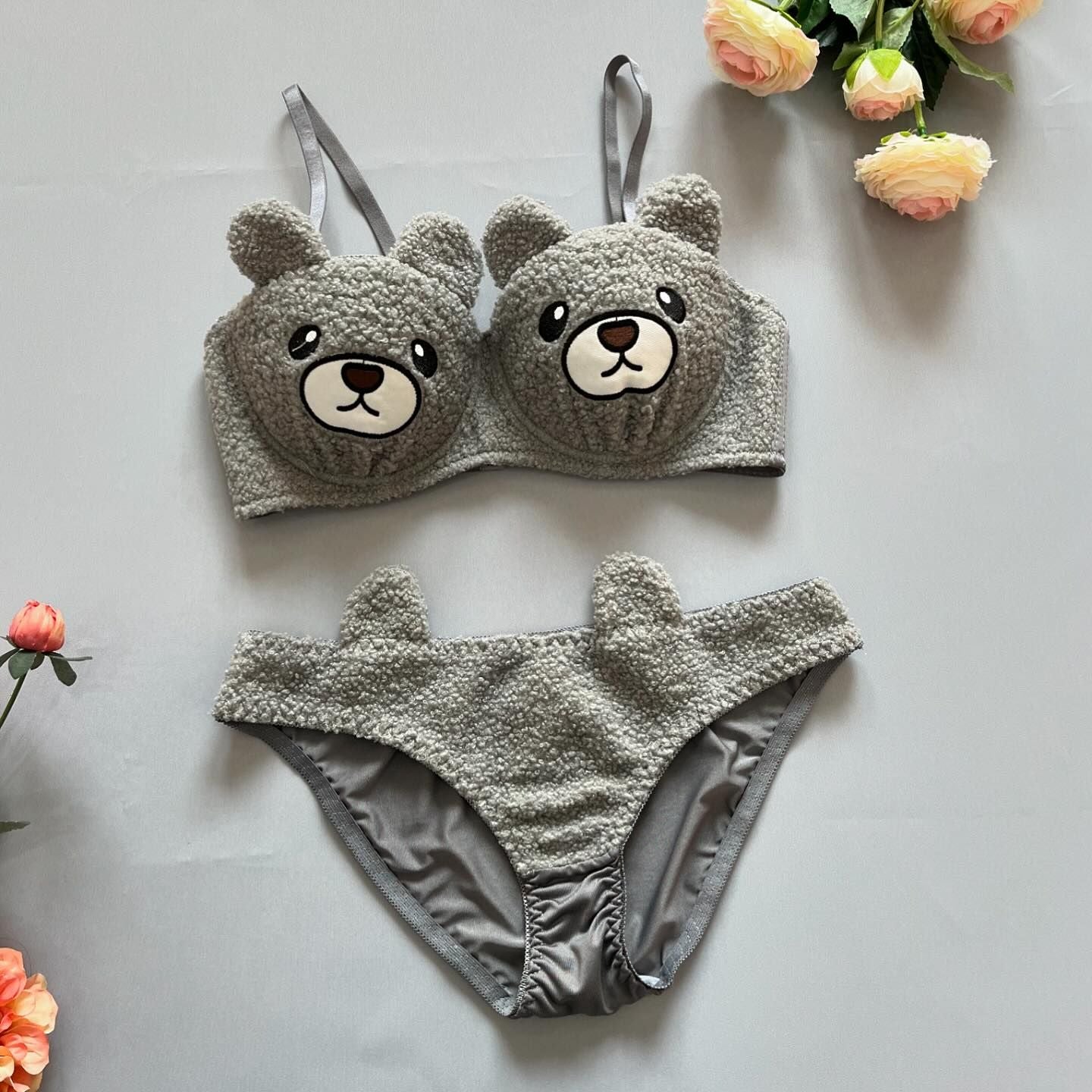 New High Quality Sexy Cute Bear Anime Soft Plush Design Bra & Panty Set E0888