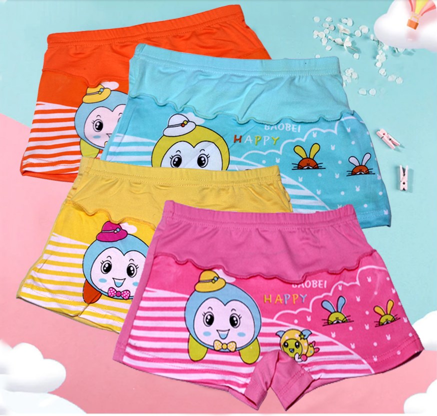 Flourish 3 Pcs Panties Girls Cotton Boxer Random Designs