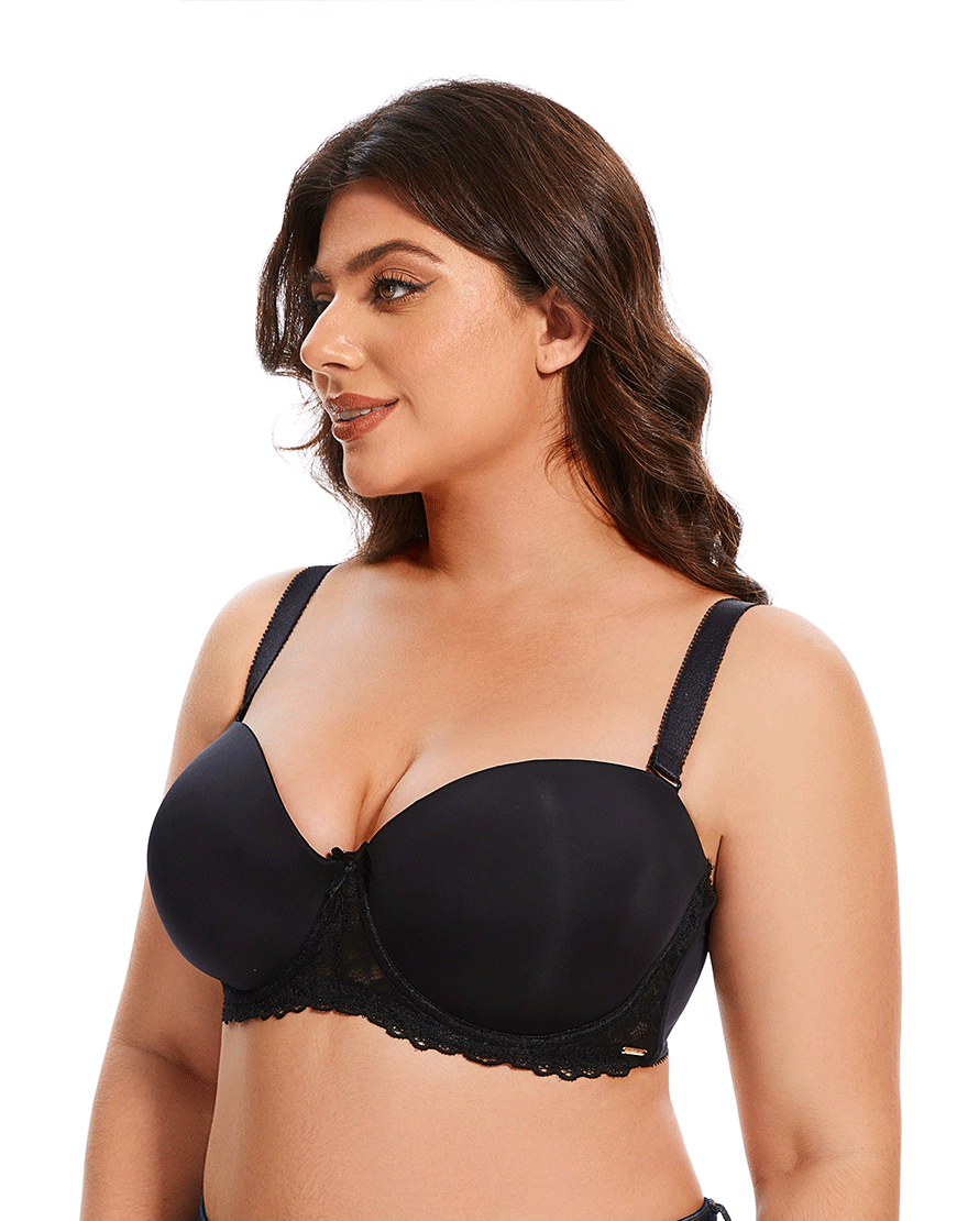 Losha Curvy Lightly Padded strapless Wired Bra-BLACK