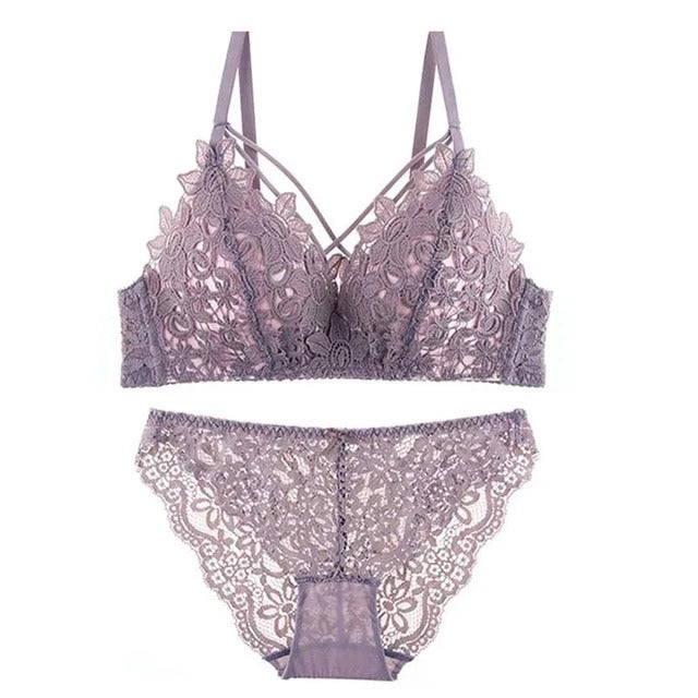 Women's Set Wire Free Push Up Lace Female Underwear Set Transparent Panties Seamless Female Underwear and Panty Set