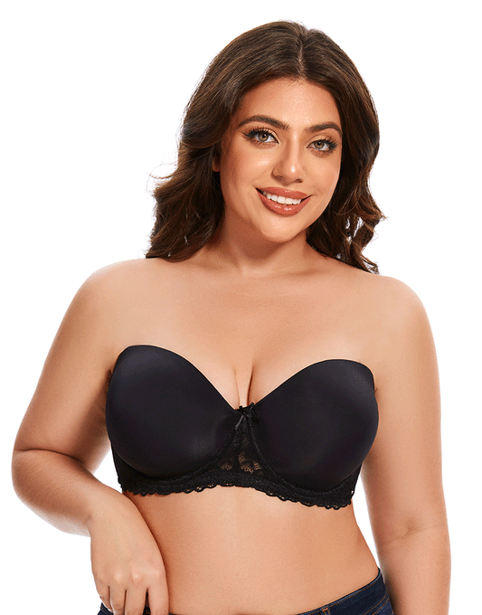 Losha Curvy Lightly Padded strapless Wired Bra-BLACK