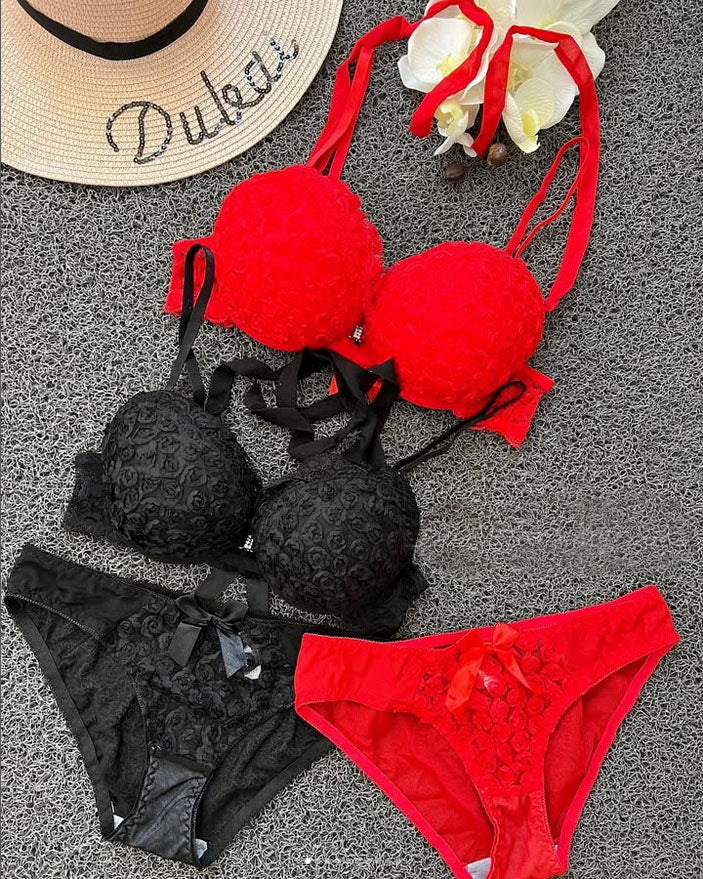 New High-Quality Front Open 2 In 1 Shoulder Straps Wired Push Up Bra And Panty Set E512