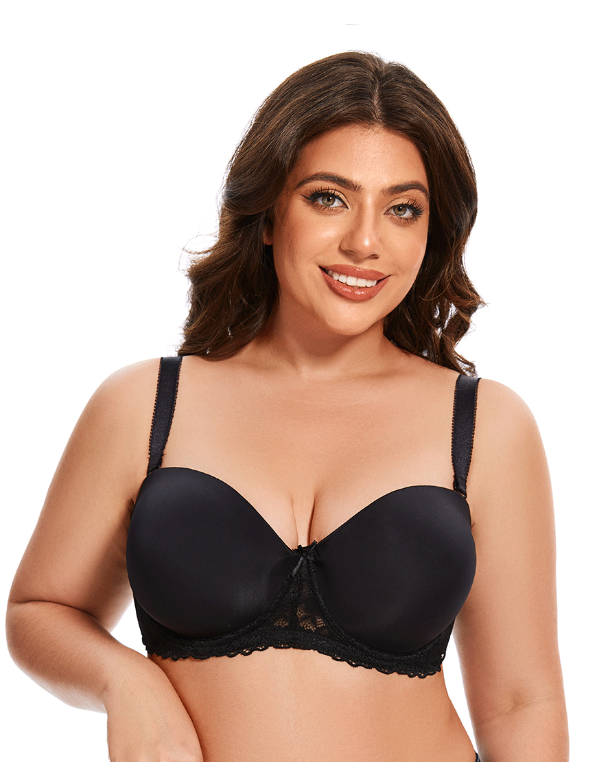Losha Curvy Lightly Padded strapless Wired Bra-BLACK